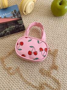 1pc Cherry PU Leather Lightweight Zipper Closure Fashion Handbag, Mini Shoulder Crossbody Coin Purse - A - View 6