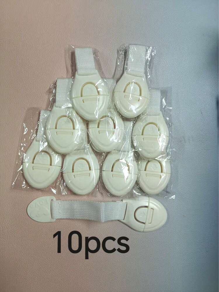 10 piezas Cerraduras blancas para gabinetes, cerraduras de para cajones, previenen el pellizco de los dedos, con diseño de hebilla - Blanco - Añade 10