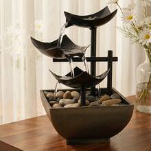 LUMIARTISAN USB Desktop Waterfall Fountain With LED Lights - 3-Tier Indoor Water Fountain With Natural River Rocks,Or For Home Office Bedroom Meditation.Table Décor,Living Room Deccor ,Home Deccor. - 黑色和棕色底座 - 查看 3