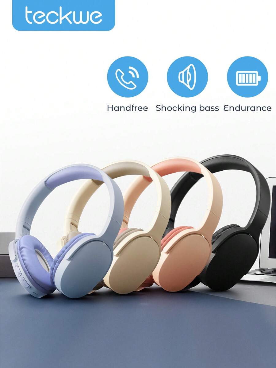 Teckwe Headphones Over Ear, Wireless Headset Built-In Microphone, Long Playtime Foldable Over Ear Headphones,Deep Bass Stereo Headset With Soft Memory Earmuffs For Travel Work - one-size - View 1