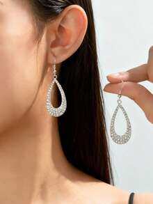 Tear Drop Crystal Earring Stud For Women 1Pair - Silver - View 6