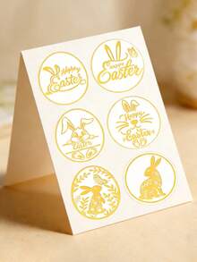 500pcs Easter Gilding Roll Stickers, Transparent Gilding Stickers For Easter Bunny Party, Easter Egg Label Sealing Stickers, Shiny Golden Easter Egg Stickers - Multicolor - View 2