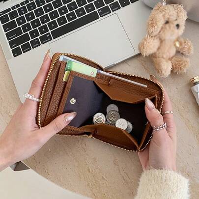 时尚荔枝纹PU多功能零钱包 女士短款钱包 独特日式零钱包 女士钱袋 迷你钱包 小钱包 可爱钱包 旅行必备证件夹 身份证夹