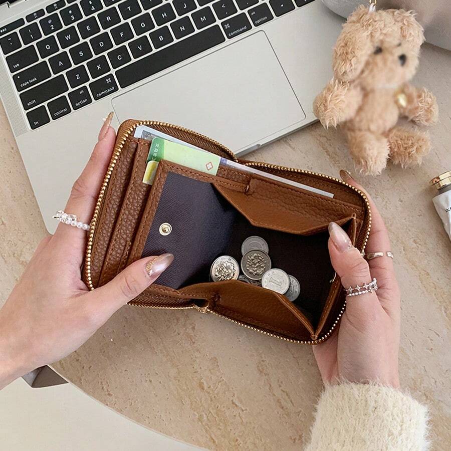 时尚荔枝纹PU多功能零钱包 女士短款钱包 独特日式零钱包 女士钱袋 迷你钱包 小钱包 可爱钱包 旅行必备证件夹 身份证夹 - 彩色 - 查看 1