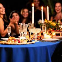 8 Pack Plastic Tablecloth 84\ Disposable Table Cloths For 6 To 8 Foot Tables Round Table Cover For Parties (Blue, Round),Round,Blue - Blue - View 8