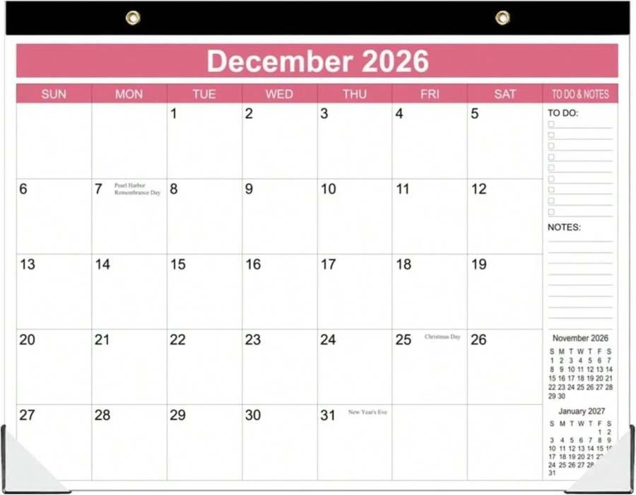 Desk Calendar 2026-12 Month Calendar From January 2026 - December 2026, 2026 Desk Calendar With 140gsm Paper For Planning And Organizing, 11.5 X 14.5, Pink - ColorB - 查看 1