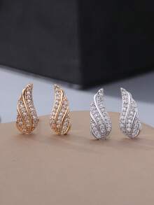 1 Pair Minimalist Cute Wing Shaped Fully Paved Cubic Zirconia Stud Earrings, Gift For Friends, Family, Girlfriend, Daily Wear, Valentine's Day Gift, Ramadan Celebration, Eid Al-Fitr Gift - Wing - View 1