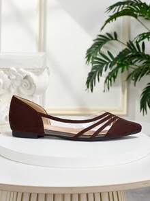 Color Block Patchwork Pointed Toe Slip-On Casual Flat Shoes For Women, Fashionable Hollow-Out Design, Suitable For Outdoor Wear All Seasons - Redwood - View 6