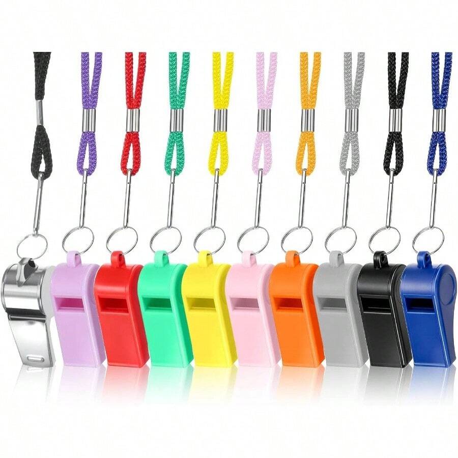 10 - Pack Whistle Emergency Set - Lifeguard Whistle, Whistles Bulk, Whistles With Lanyard - Durable Plastic Stainless Steel - Initial - View 1