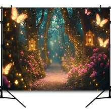 Magical Butterfly Path Fairy Forest Wall Tapestry - Enchanting Glowing Lanterns & Vibrant Flowers, Polyester Fabric, Perfect For Living Room, Bedroom, Or Party Decor, 59x39in / 51.18x59in / 90.5x70.8in, Living Room Enhancement| Magical Ambiance| Durable Wall Hanging, Butterfly Decorations - 如圖所示 - 查看 4