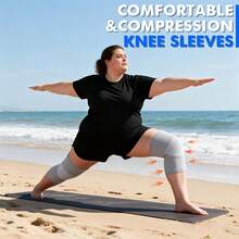 1 双 - 特大号高弹针织压缩护膝，透气舒适，加大码护膝套，男女通用，灰色/黑色/黄色，适合体重不超过 310 磅/140 公斤