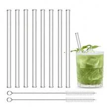 Conjunto de 8 canudos de vidro curtos (15 cm) com 2 escovas de limpeza – 8 mm de diâmetro externo. Perfeitos para copos pequenos, copos baixos e copos de uísque | Transparentes, reutilizáveis e próprios para lava-louças | Ideais para coquetéis, café, chá e smoothies | Ótima opção de presente para o Dia dos Namorados, festas e para usar em casa. - Claro - Ver 13