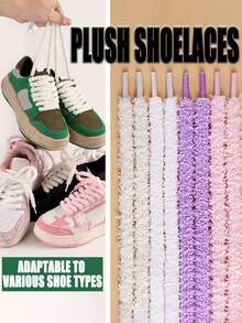 Winter New Plush Shoelaces Replacement, Cute Fluffy Flat Shoelaces, Suitable For Women Sneakers, Canvas Shoes Laces Replacement - Multicolor - View 2