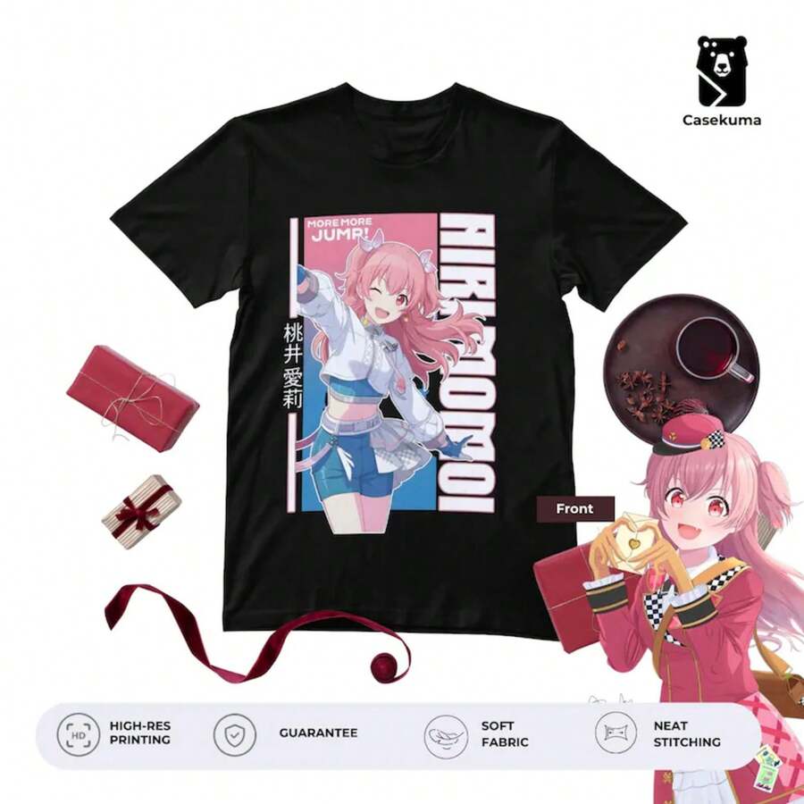 Fan Art Anime T-Shirt Casekuma| Project Sekai MORE MORE JUMP!Vocaloid Merch| Airi Momoi Tee| Proseka Idol Gift - Happy Everyday - màu đen - Xem 1