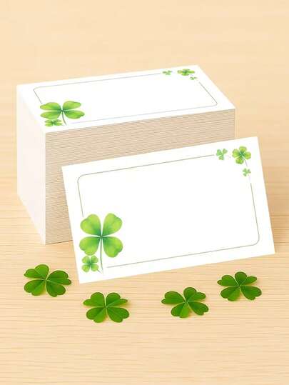 100pcs Lucky Clover Blank Greeting Cards - White With Green Border & Green Clover Design, Note Cards For Weddings, Birthdays, Thank You Notes, Business, School, Valentine's, Thanksgiving - Elegant Minimalist Thank You Cards, Business Correspondence, School Supplies