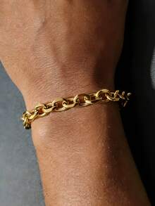 MECYLIFE 1pc Minimalist Chain Bracelet With OT Clasp, Stainless Steel Hiphop Bracelet For Men, Everyday Jewelry