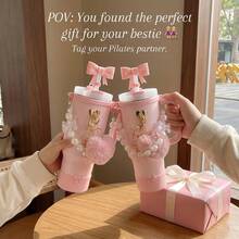 9件套粉色蝴蝶结水杯配件套装，适用于40盎司/30盎司保温杯 - 包括仿珍珠手柄链、硅胶套、吸管套、心形吊坠和防漏塞，水瓶装饰饰品，可爱学院风，送给女性和女孩的礼物 - 彩色 - 查看 8