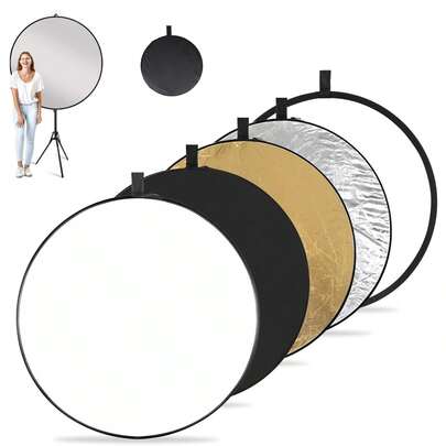 5 In 1 Photo Collapsible Photography Reflector 24'' Portable Camera Panel For Studio Outdoor Lighting Indoor Shooting, Video Portraint Photography Diffuser - Translucent, White, Silver, Gold, Black For Winter Vacation, Travel, Studio And Outdoor Fill Light, Live Streaming, Photography, Travel Vlog, Video Recording, Influencer Content Vacation Travel Studio Outdoor Live Streaming Travel Vlog Video Recording Influencer Content Light Reflector Photography Photography Accessories Photography Equipment