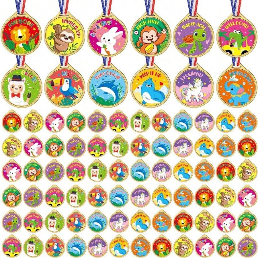 36 Pcs Award Medals Gold Plastic Award Medals Motivational Stickers ...