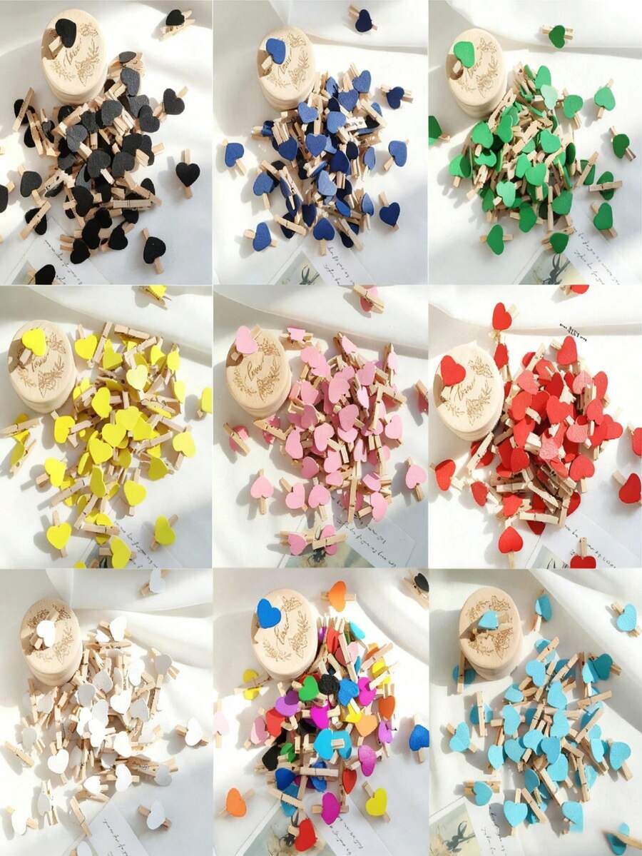 50个迷你木质心形衣夹 DIY工艺夹 照片纸夹 适用于卡片、绘画、剪贴簿、派对用品、婚礼装饰、婚礼装饰（红色） - 彩色 - 查看 1