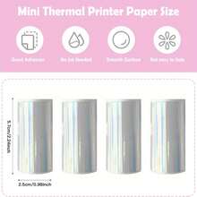 3-6 Roll Holographic Silver Thermal Label Paper, Self-Adhesive Laser Stickers For Glitter Labels/Thank You Cards, Compatible With Pocket Printers - Multicolor - View 3
