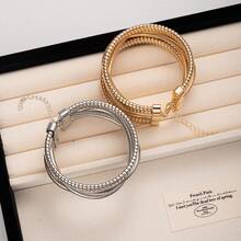 Snake Bone Tire Color Block Bracelet, Minimalist Punk Metal Spiral Bangle, Personalized Hip Hop Double Layered Circular Wristband, Unisex  Jewelry For Men Women, Edgy Metal Statement Bracelet, Streetwear Fashion Accessories, Daily Wear Party Layered Wrist Jewelry, Cool Style Punk Rock Hand Jewelry - L219-1 Bạc - Xem 4