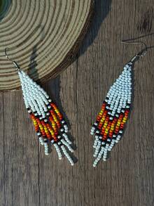 AHAYA Women's Fashion Tassel Earrings, Handmade Bohemian Glass Beaded Earrings, Lightweight Luxurious Beaded Earring Hooks, Versatile For Daily Casual Wear, Music Festivals, Graduation Gifts - White - View 5