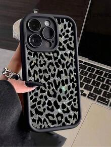 1個 ブラックスパンコール シルバーレオパードプリント ミニマリスト 耐衝撃性TPU電話ケース  17、16、15、14、13、12、11 Pro Max、Air、およびシリーズに対応 - 黒1 - チェックする 3