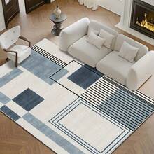 1pc Modern Minimalist Style Blue & White Geometric Pattern Rug. Velvet Fabric, Weighs Approx. 850g, Thickness Approx. 0.6cm. Durable, Non-Slip, Easy To Clean. Available In Multiple Sizes. Suitable For Kitchen, Living Room, Dining Room, Bedroom, Balcony, Bathroom, Study And Other Scenarios. An Ideal Choice For Home Decor. - Multicolor - View 9