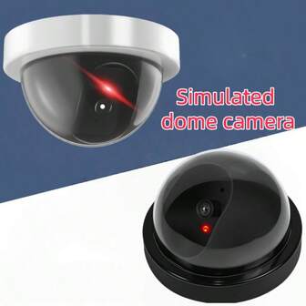 1pc Realistic Dummy Security Camera, Black/White Fake Half-Dome Camera, Indoor/Outdoor Under Eaves, With Flashing Red LED Light, Suitable For Home, Business, Factory, Corridor, Market, Hotel, Deterrent Effect