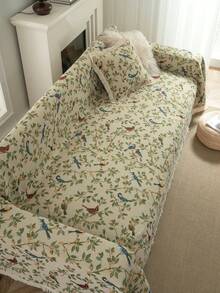 一件装复古农舍风格沙发套，绿叶黄鸟提花设计，厚实耐用，防宠物抓挠，适用于沙发保护、节日、家庭聚会、客厅、派对、卧室、办公室等场合，适配多种沙发类型，四季皆宜 - 綠色 - 查看 8