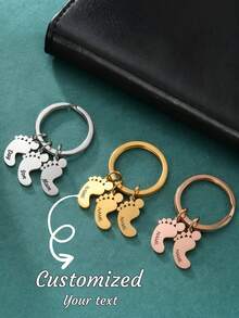 Personalized Stainless Steel Family Name Keychain - Customized Round Pendant, With Personalized Design, Option To Customize With Loved One's Photo, Single/Double-Sided Printing, Simple Style Family Gift - Multicolor - View 1