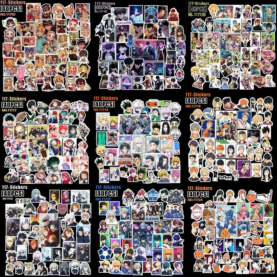 40pcs Anime Sticker Collection - My Hero, Solo Leveling, Toilet-Bound Hanako-Kun, Blue Lock, Haikyuu, HUNTER, DIY Personalized Anime Merchandise Gift For Friends Birthday, Decorative Stickers, Collectible, Valentine's Day Gift - Multicolor - View 1
