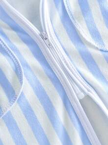 Kids Girls Boys Hooded Terry Coverups One Piece Swimsuits Toddler Summer Zip Up Short Sleeve Striped Swim Cover Up Beachwear - Blue - View 8