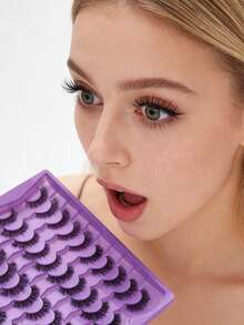 20 Pairs Of 3D Mink Fur Natural False Eyelashes, Available In 1/2box Packaging. They Are Dense And Curled, Perfect For Creating A Natural Makeup Look. Ideal For Daily Dates, These Realistic And Reusable Eyelashes Are Great For Eyelash Extensions, Makeup Tools, And For Little Fairies. - Black - View 3