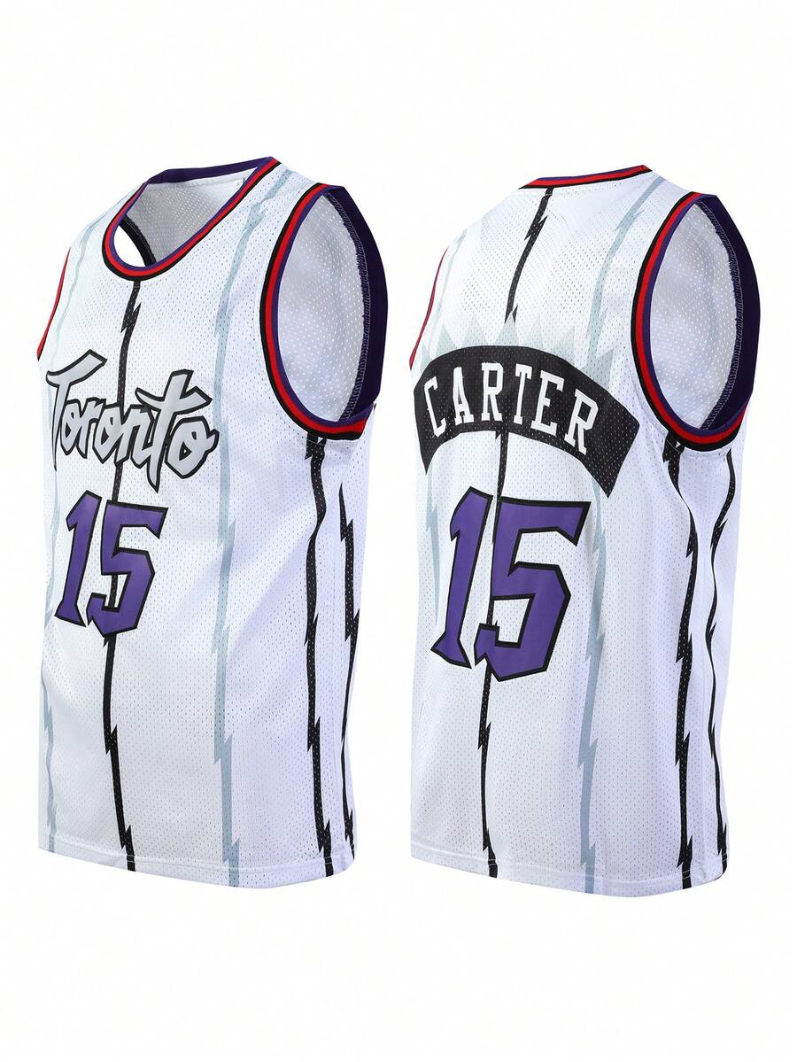 男士篮球服 15 白色刺绣缝制篮球衫，无袖背心休闲运动衫 - 白色 - 查看 1