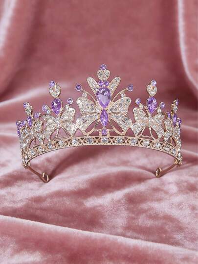 1pc Fully Rhinestoned Butterfly Core Element Pendant, Complemented By Teardrop Ruby Accents, Featuring Hollow Texture And Small Ruby Decorations, Combining Sweet And Luxurious Styles, Suitable For Birthday Parties, Photoshoots, Formal Dresses, Also Suitable As Decorative Headpiece For Children/Teenagers