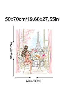 1幅复古魅力梳妆台印花墙画，优雅女士化妆镜装饰，时尚女性美妆挂饰，水彩巴黎埃菲尔铁塔素描，春日花卉艺术印花，独特女性墙面装饰，适用于卧室、客厅、厨房、办公室，是送给朋友的理想礼物，墙面装饰，墙面艺术，家居装饰，房间装饰，帆布墙画，海报，带框墙画，多种画框可选 - 彩色 - 查看 28