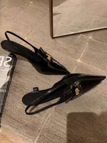 Giày lười cao gót hở gót kiểu Pháp mũi nhọn dành cho nữ - màu đen - Xem 9