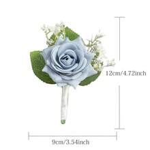 6/1件套浅蓝色玫瑰胸花配满天星，逼真丝绸花朵翻领别针，适用于新郎、伴郎、婚礼、舞会、周年纪念、返校节和乡村秋季场合 - 霧藍 - 查看 6
