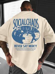 Men's Casual Versatile Simple English Slogan Graphic Short Sleeve T-Shirt - Apricot - View 1