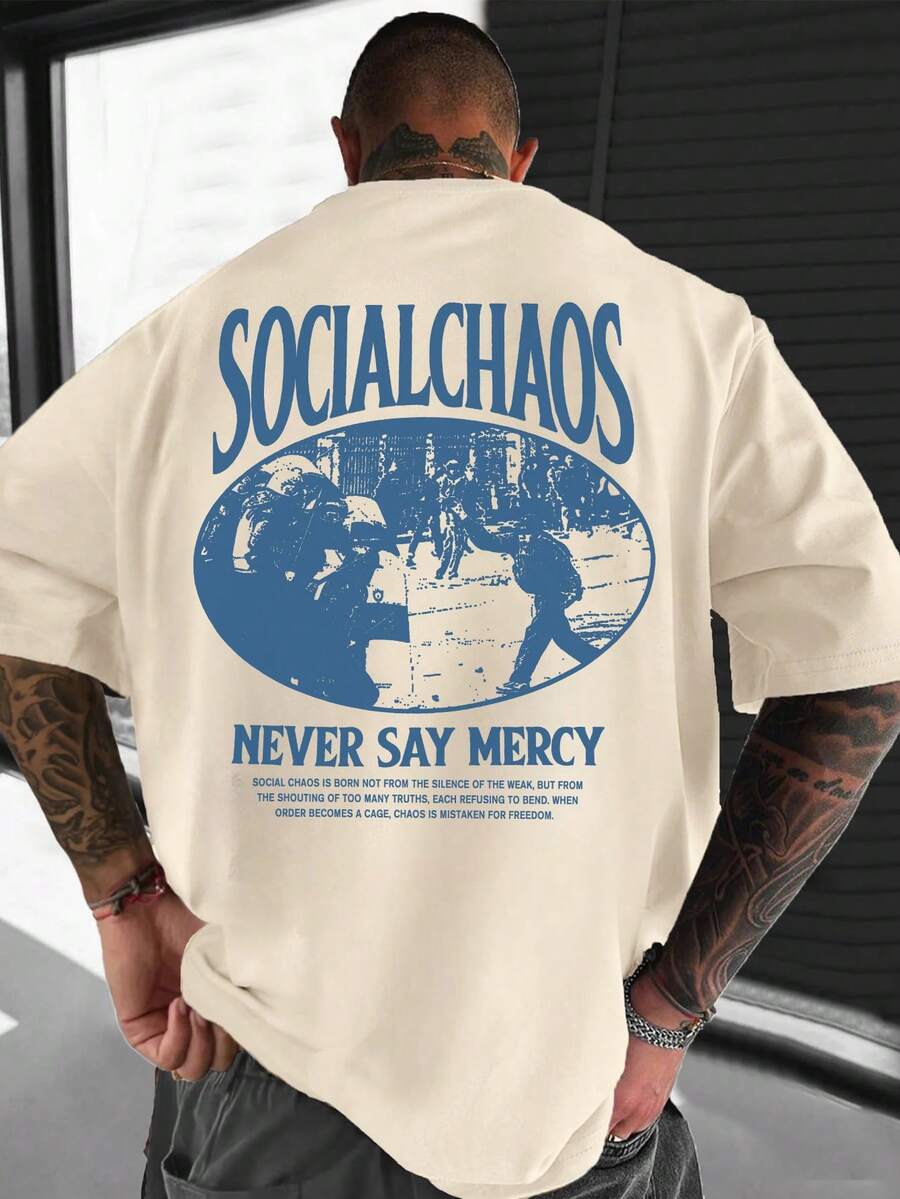 Men's Casual Versatile Simple English Slogan Graphic Short Sleeve T-Shirt - Apricot - View 1