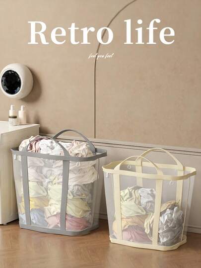 1pc Foldable Laundry Basket, Supermarket Shopping Bag, Outdoor Travel Bag, Mesh Pop-Up Laundry Hamper, Collapsible Clothes Storage Basket With Reinforced Handle, Suitable For Laundry, Bathroom, Dorm Or Travel, Laundry Basket, Laundry Room Accessory, Bathroom Small Tool.