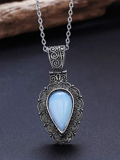 1PC New Fashion Retro Drop-Shaped Pendant Necklace, Unique Fashion Jewelry Accessories Gift For Women On Vacation