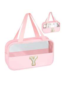 Bolsa de Toucador Transparente de PVC, Bolsa de Maquiagem com Letras, Bolsa de Toucador de Viagem à Prova d'Água, Bolsa de Armazenamento de Maquiagem à Prova d'Água com Zíper com Letras, Bolsa Organizadora de Cosméticos, Bolsa de Viagem Portátil para Cosméticos, Com Alça Prática, Para Acessórios de Toucador de Viagem, Itens Essenciais de Viagem, Itens Essenciais de Cruzeiro, Acessórios de Viagem, Armazenamento de Banheiro, Armazenamento de Joias, Armazenamento de Batom, Armazenamento de Esmalte, Presente de Páscoa, Presente para Dama de Honra, Presente para o Dia das Mães, Presentes para Mulheres - Multicolorido - Visão 17