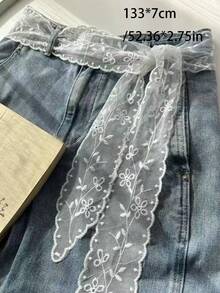 1pc Lace Leaf Print Crochet Lace Satin Fabric, Suitable For DIY Sewing, Wedding Dress, Gift Wrapping And Home Decor