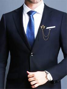 1pc Elegant Men's Brooch With Chain - Multipurpose Lapel Pin And Collar Clip For Suits, Ties, Hats And Scarves - Red/Blue/Black - Multicolor - View 4