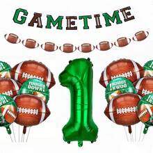 32" Green Number Foil Balloons, Football Pennant Flags, Football Shaped Balloons, Birthday Party Decorations - Green - View 12