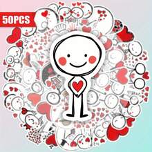 A Set Of 50 Fun Heart - Themed Stickers, Featuring Matte Finish And Simple Stick - Figure Designs With Heart Elements. These Adorable Heart - Shaped Stickers Radiate A Cheerful Atmosphere, Highlighted By Whimsical Heart Patterns And Colorful Clover Motifs. They Are Perfect For Decorating Laptops, Mobile Phones, Guitars, Water Bottles, Cars, Tablets, Suitcases And Musical Instruments - An Ideal Choice As Party Favors. - Multicolor - View 5