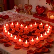 Valentine's Day Heart-Shaped Candle Light (24-Pack) Features LED Twinkling Candle Effects, Creating A Soft And Romantic Atmosphere. Contains 300 Rose Petals, Which Can Be Scattered Freely To Create Creative Decorations. Perfect For Birthdays, Proposals, Declarations Of Love, And Other Occasions, Easily Brightening Parties, Dates, Or Your Home. - 300花瓣+24心型蠟燭 - 查看 6